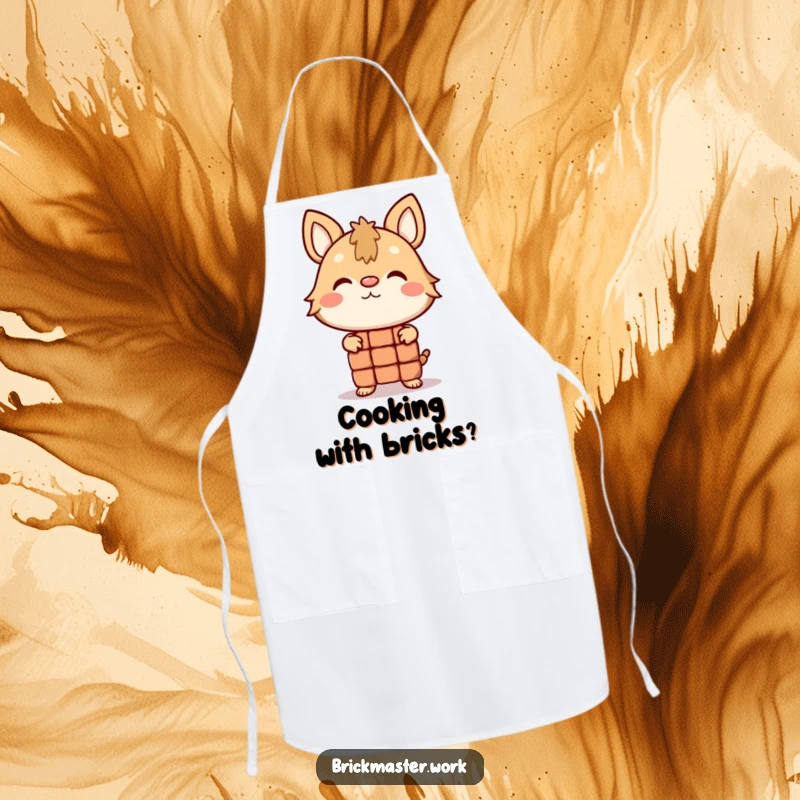 Funny animal character balancing a brick on its nose on a practical, humorous apron.