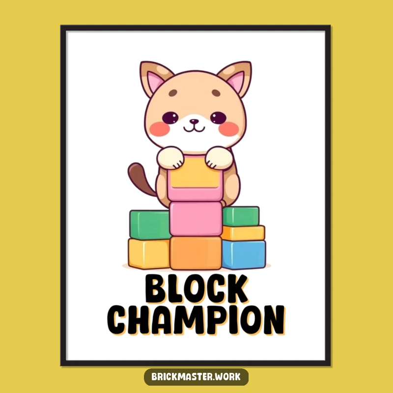 Funny Block Stacker Animal Digital Art: Kawaii Construction Character Download