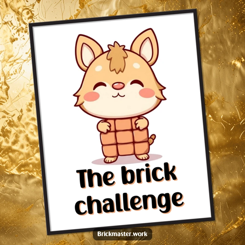 Funny animal character balancing a brick on its nose, available as a digital art print.