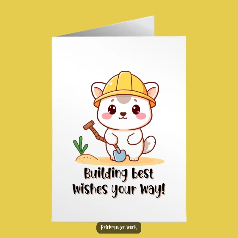 Funny Free Printable Birthday Card: Construction Kawaii Animal with Hard Hat - DIY Downloadable Gift