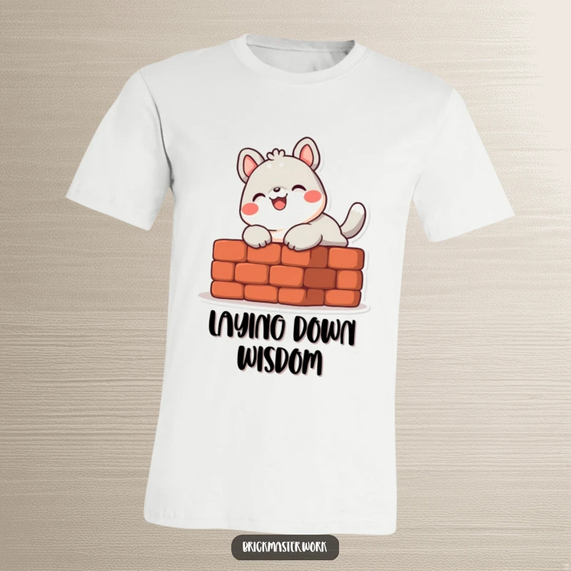 Funny cute animal character enthusiastically laying a brick with a smile on a comfortable t-shirt.